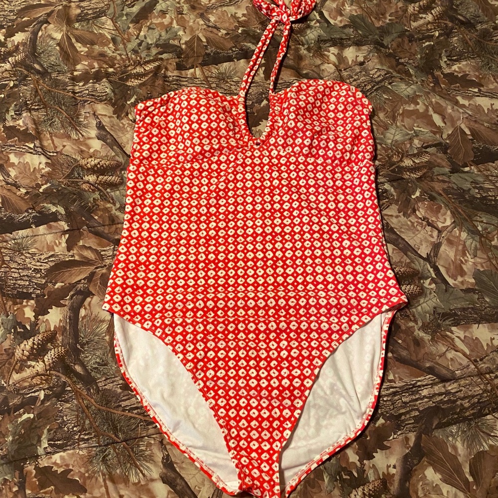 Old Navy Pink and White One Piece Swimsuit Halter Neck